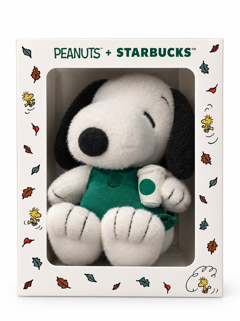 Starbucks Peanuts Snoopy Plush in White, Black and Green